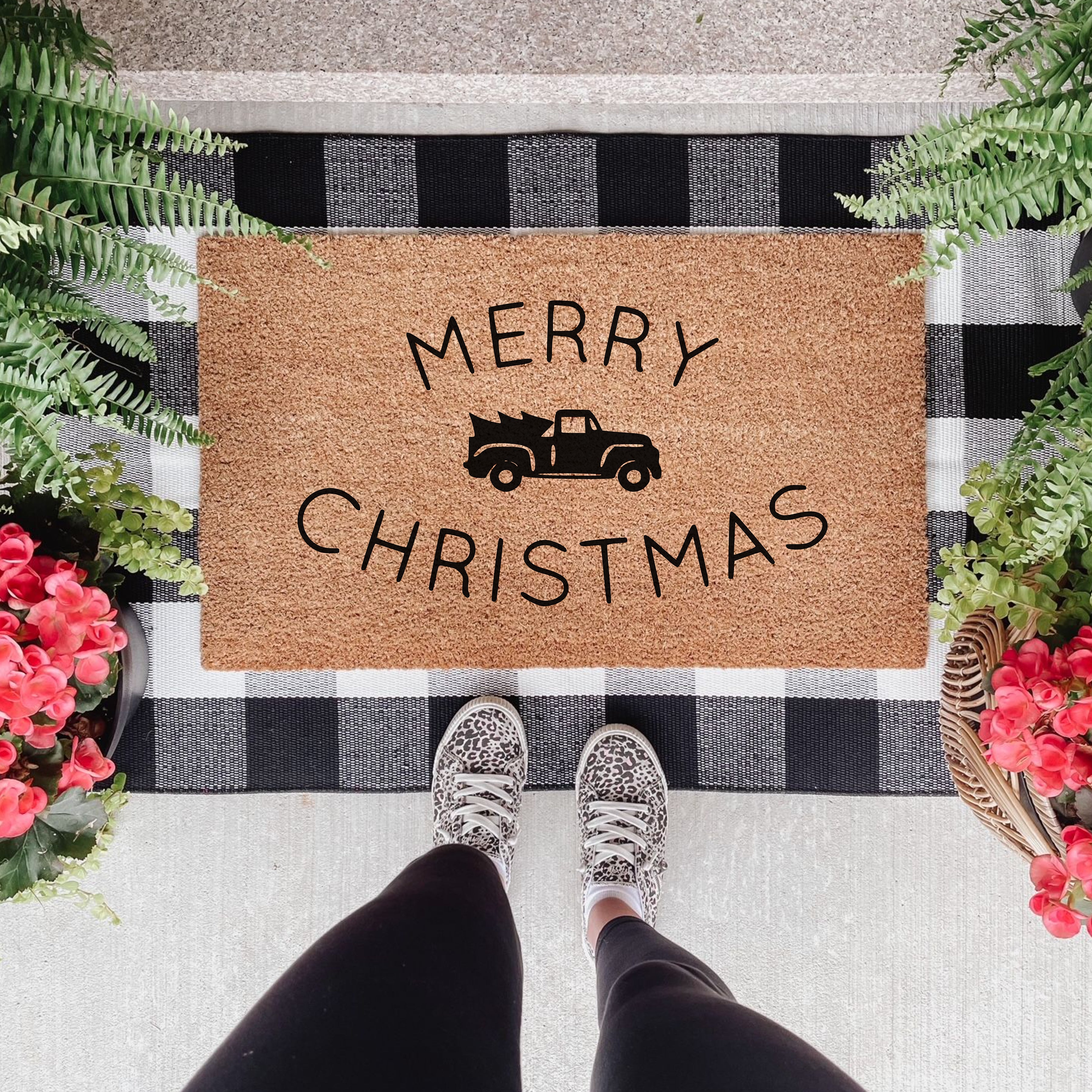 Merry Christmas Truck & Tree Doormat